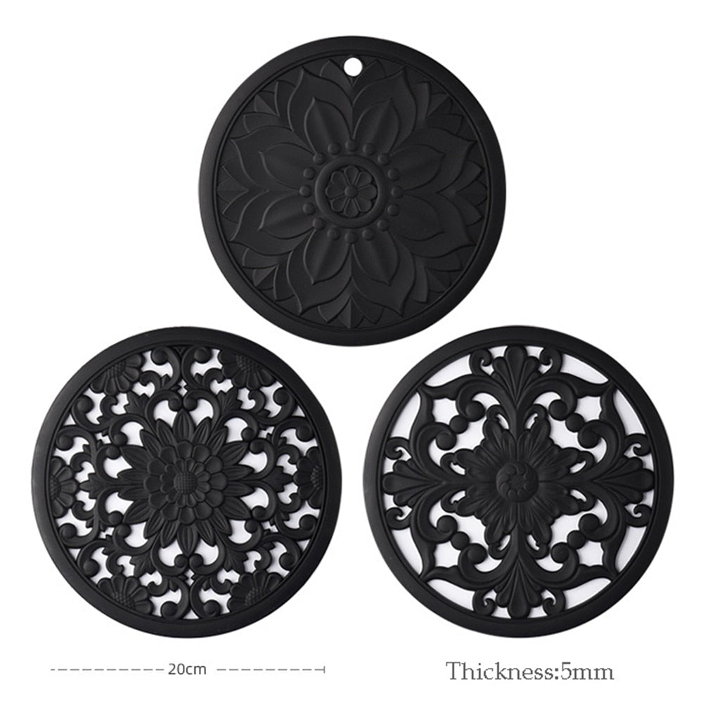 3pcs/set 20cm Round 3D Embroider Silicone Placemat Tableware