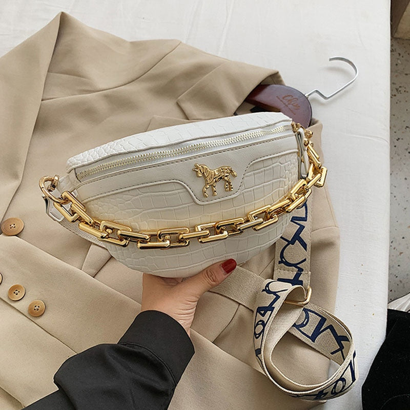 Thick Chain Waist Bag Women Leather Fanny Pack