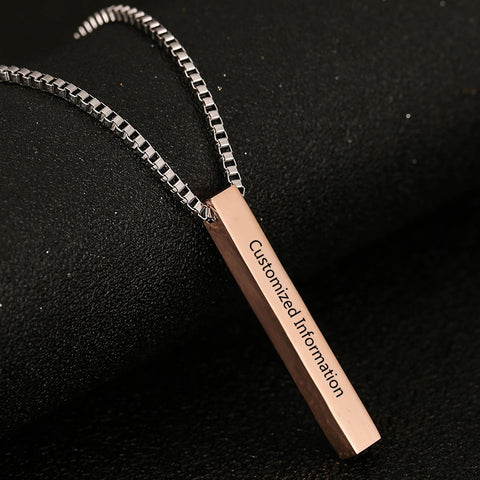 Four Sides Engraving Personalized Square Bar Custom Name Necklace Stainless Steel