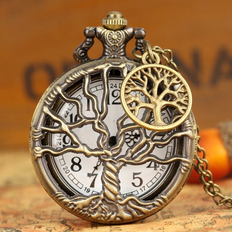 Hollow Life Tree Quartz Pocket Watch Immortal Necklace Chain