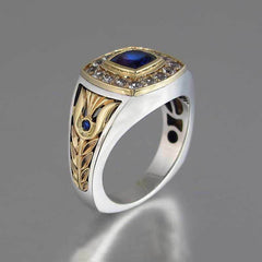 Vintage Men Ring Sapphire Zircon Square Decor Finger Jewelry