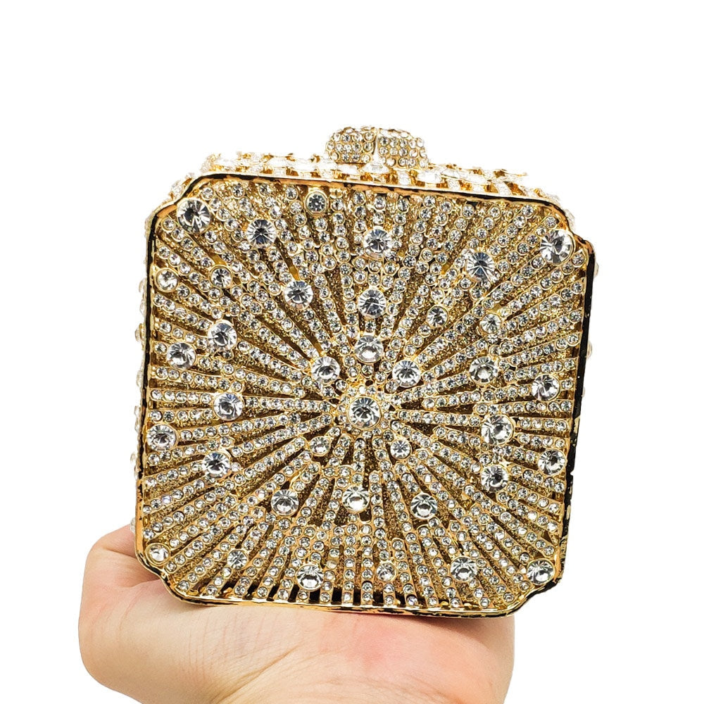 Crystal Women Evening Bag Metal Box Clutch Diamond  Mini Handbags