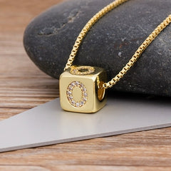 A-Z Initials Micro Pave Copper CZ Cube Letter Pendant Necklaces