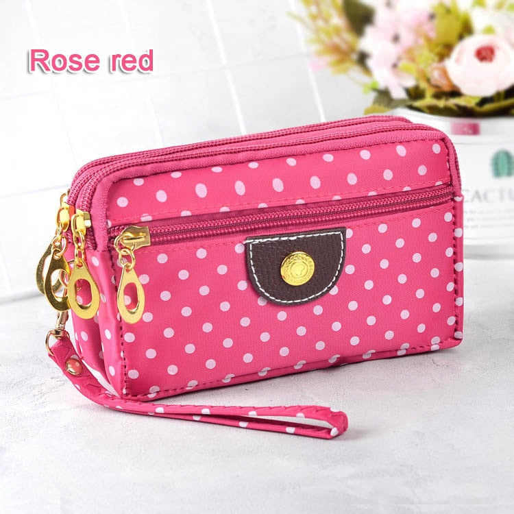 Fashion Women Wallets Small Handbags Canvas Dot Lady Zipper Moneybags