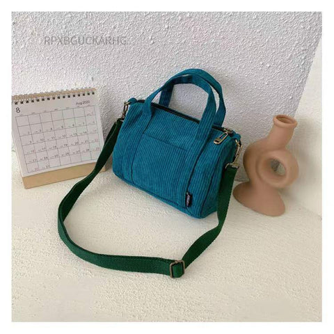 Corduroy Shoulder Bag Women Vintage Shopping Bags Zipper