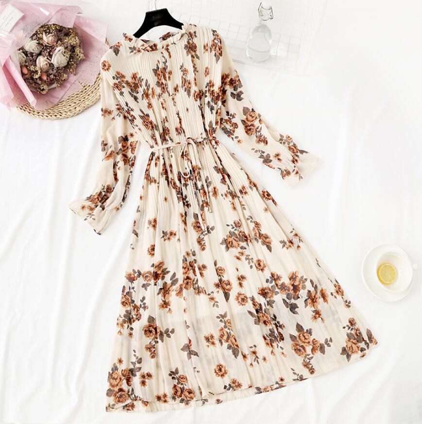 Elegant Polka Dot Women Dress Casual Flare Sleeve Office Chiffon Dot Print