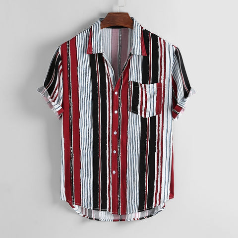 Men Shirt Ethnic Printed Shirts Summer Retro Vintage Streetwear Short Sleeves