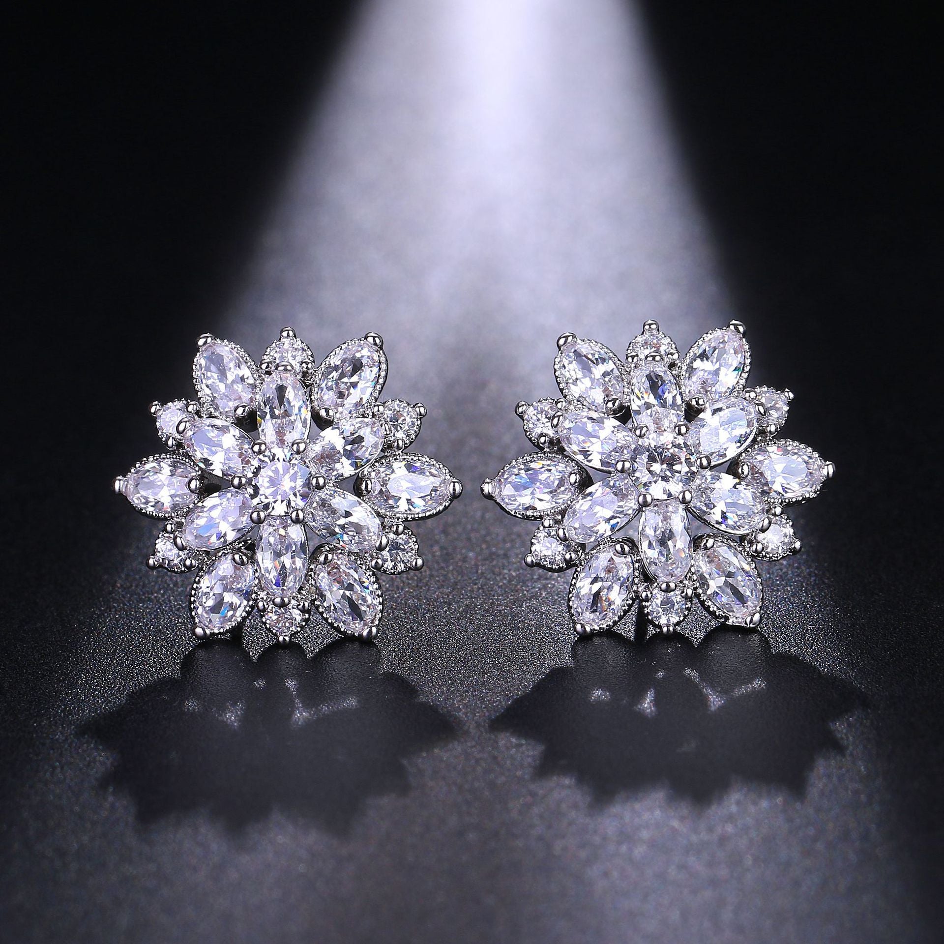 Flower Crystal Temperament Geometric Shiny Zircon Earrings Statement Earrings