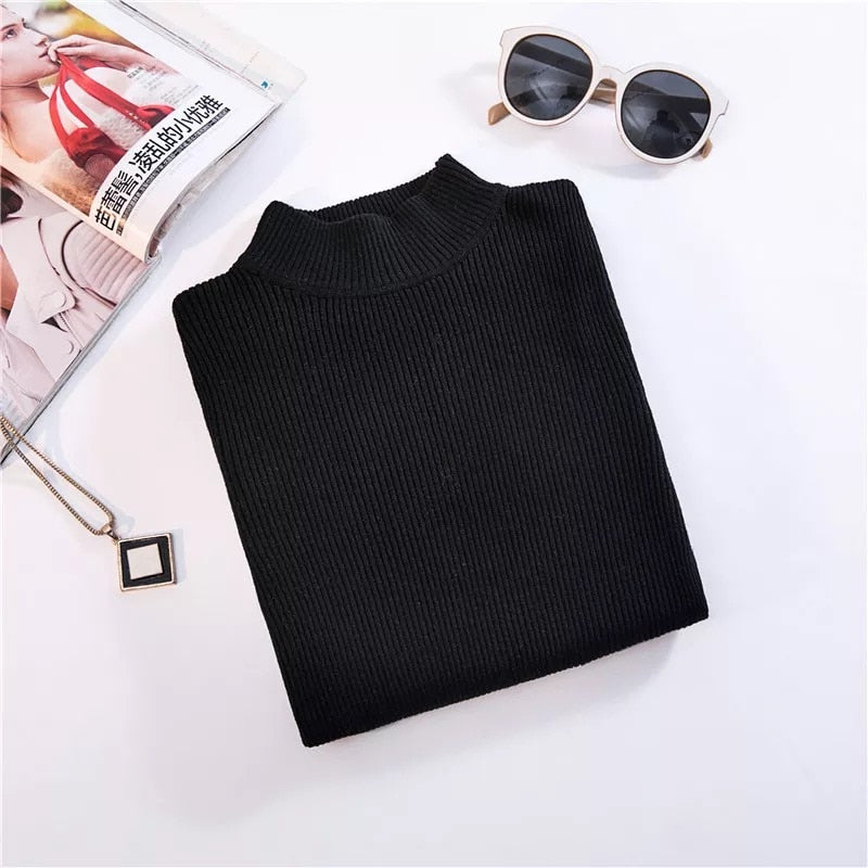 Top Pull Femme Turtleneck Pullovers Sweaters Long Sleeve Slim Oversize