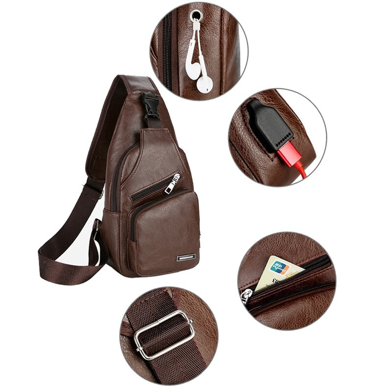 Men Crossbody Bags Men USB Chest Bag Designer Messenger