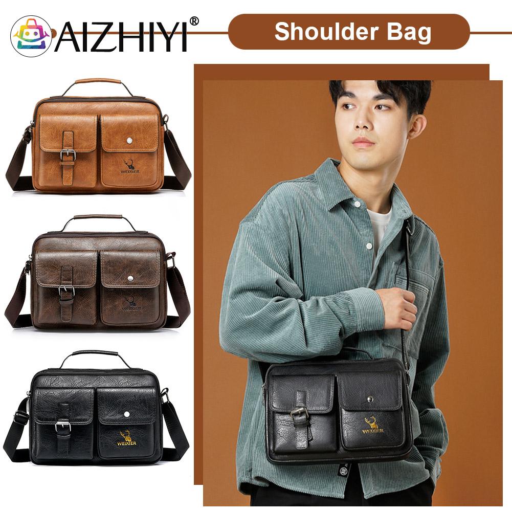 Retro Durable Leather Business Messenger Bag Man Simple Crossbody Bag