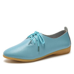 Genuine Leather Oxford Shoes For Women Round Toe Lace-Up Casual Shoes