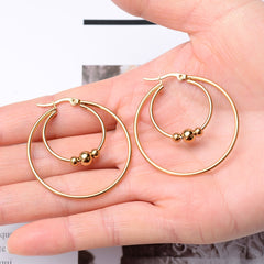 Stainless Steel Exaggerated Round Bead Hoop Earring