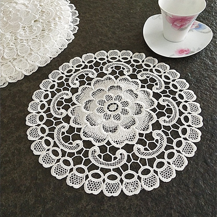 flower Lace Round Embroidery table place mat