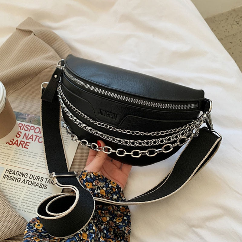 Luxury Chain Waist Belt Bag For Women Leather Crossbody Chest pack