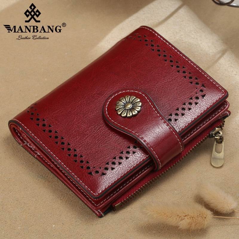 Small Women Wallet Genuine Leather Bifold Purse with ID