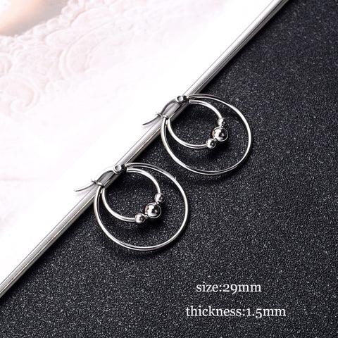 Stainless Steel Exaggerated Round Bead Hoop Earring