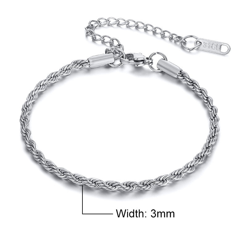 Basic 2/3/4/5mm Stainless Steel Twisted Rope Chain Bracelets