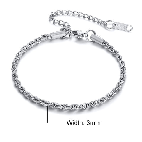Basic 2/3/4/5mm Stainless Steel Twisted Rope Chain Bracelets