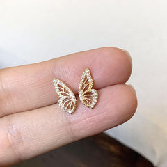 Dainty Cubic Zirconia Crystal Gold Plated Butterfly Wing Stud Earrings