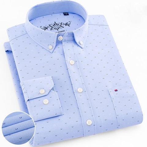 Men Fashion Long Sleeve Solid Oxford Shirt Single Patch Pocket Simple
