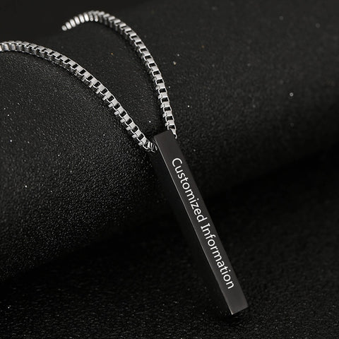 Four Sides Engraving Personalized Square Bar Custom Name Necklace Stainless Steel