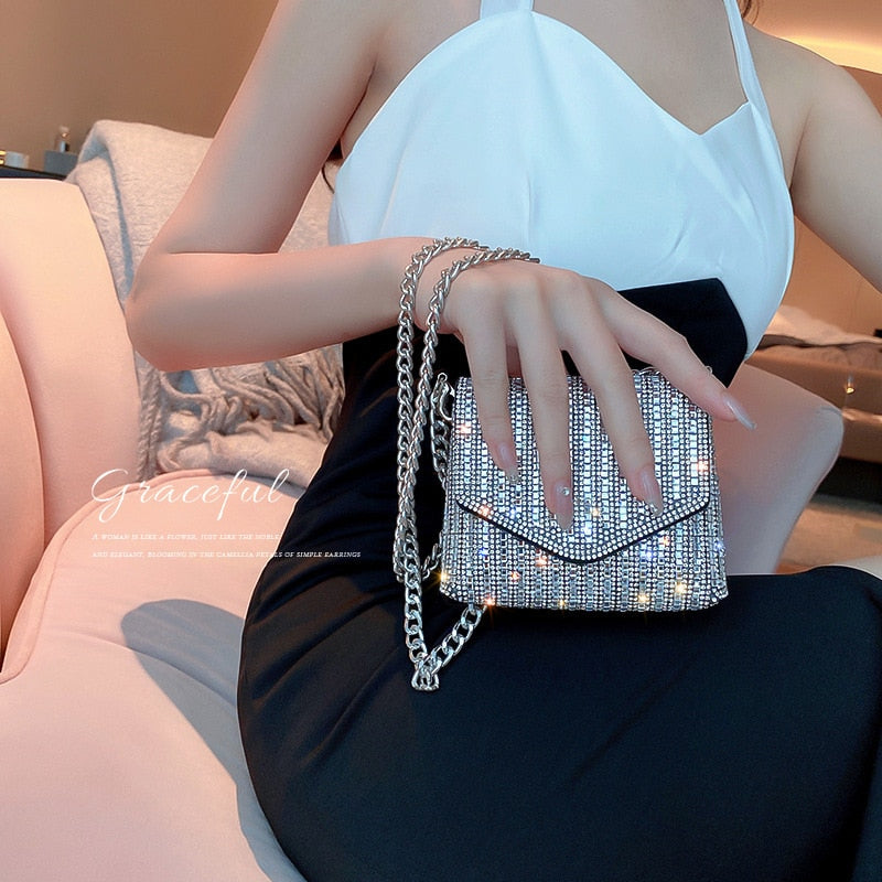 Rhinestone Evening Bag Luxury Designer Handbags  PU Leather Purses