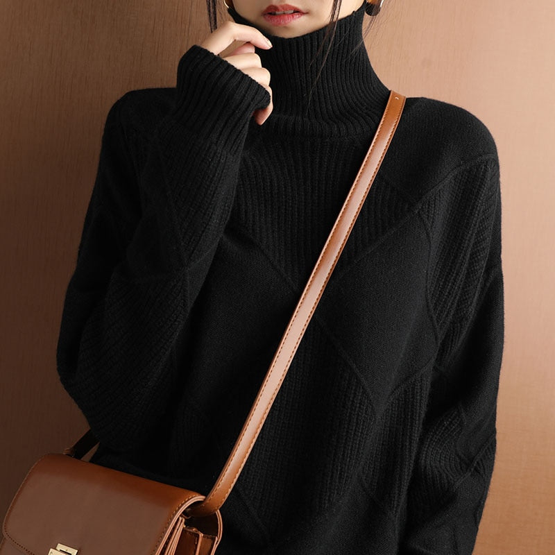 sweater women turtleneck sweater pure color knitted turtleneck pullover