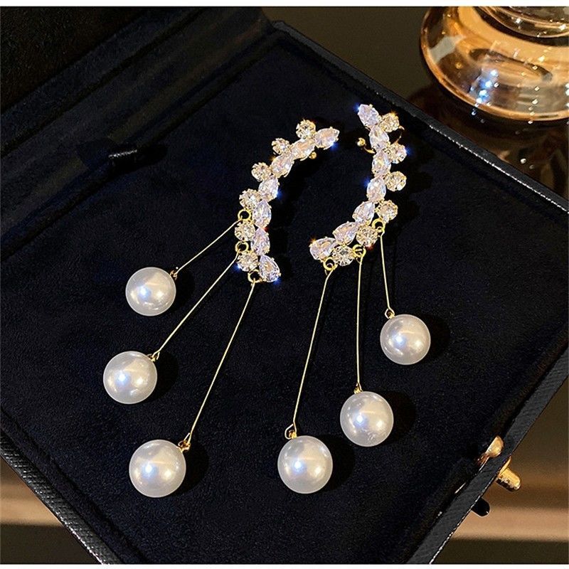 fashion design zircon earrings for women tassels pearl earrings