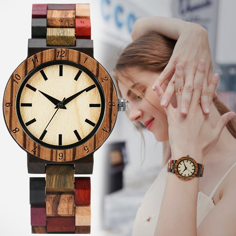 Irregular Blue Lines Watch Women Fashion Wooden Watch Vintage