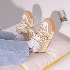 Elegant Sneakers Fashion Breathable PU Leather Style Mixed-Color Lace-Up