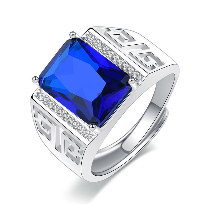 222 Vintage 925 Silver Men Rings Royal Sapphire Gemstone Jewelry