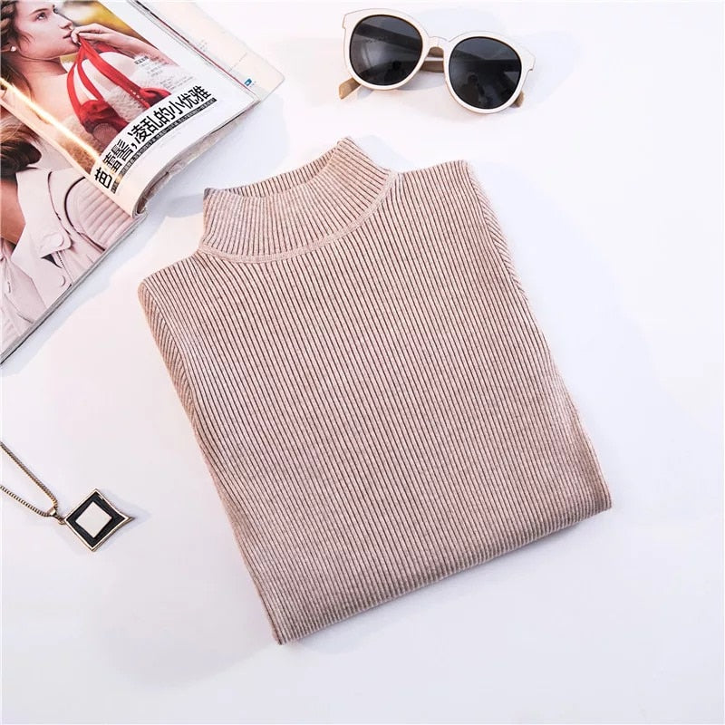 Top Pull Femme Turtleneck Pullovers Sweaters Long Sleeve Slim Oversize