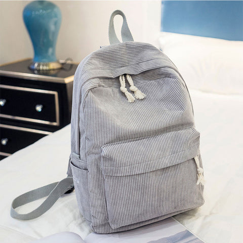 College Style Soft Fabric Backpack School Bag Female Corduroy Design