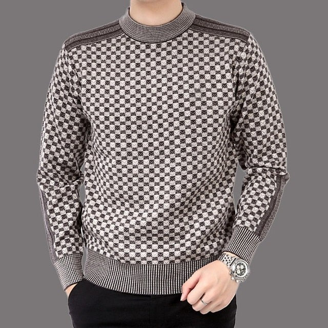 Sweater Mens Winter Thick Warm Cashmere Turtleneck Men Knitted Plaid