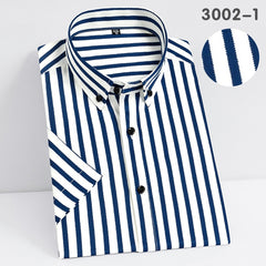 Short Sleeve Strech Striped Shirts Men Soft Regular Fit no Front Pocket