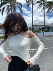 Sweater Mujer Sexy Off Shoulder Slim Knitted Sweaters Long Sleeve