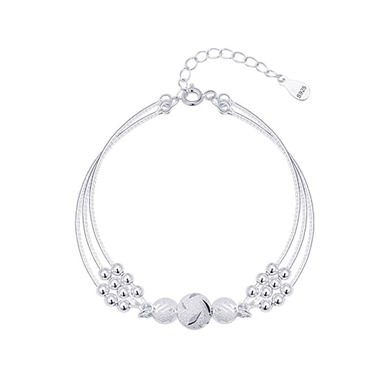 Silver Color Round Bead Charm Bracelet Bangle