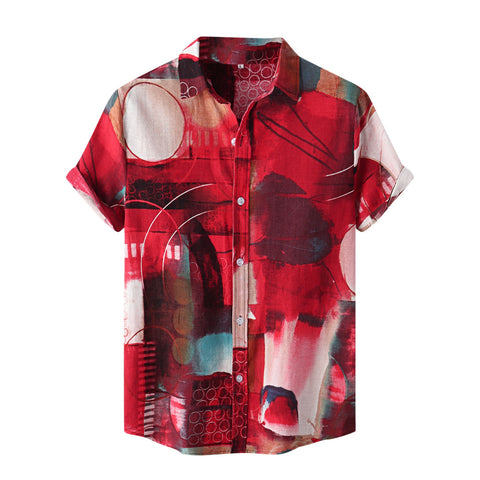 Men Shirt Ethnic Printed Shirts Summer Retro Vintage Streetwear Short Sleeves