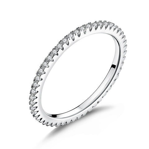 Silver Fashion Rainbow Round Rings Dazzling Zircon Heart Finger Rings