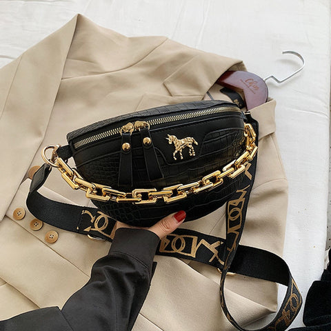 Thick Chain Waist Bag Women Leather Fanny Pack