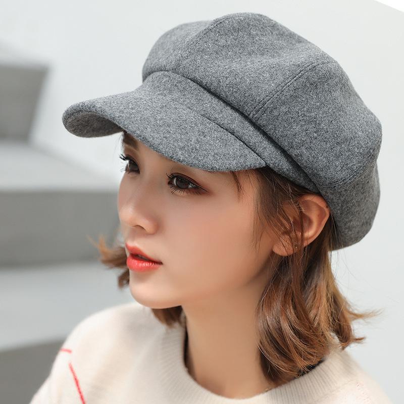 Hats for Women Solid Plain Octagonal Newsboy Cap Men Ladies Casual Wool Hat