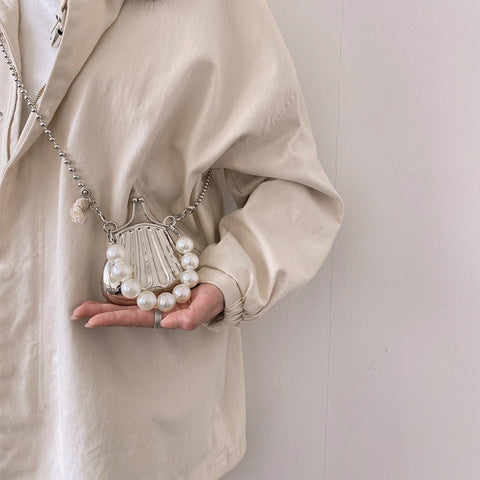 Women Mini Shoulder Bags Frog Purses Fashion Pearls Handle Handbags