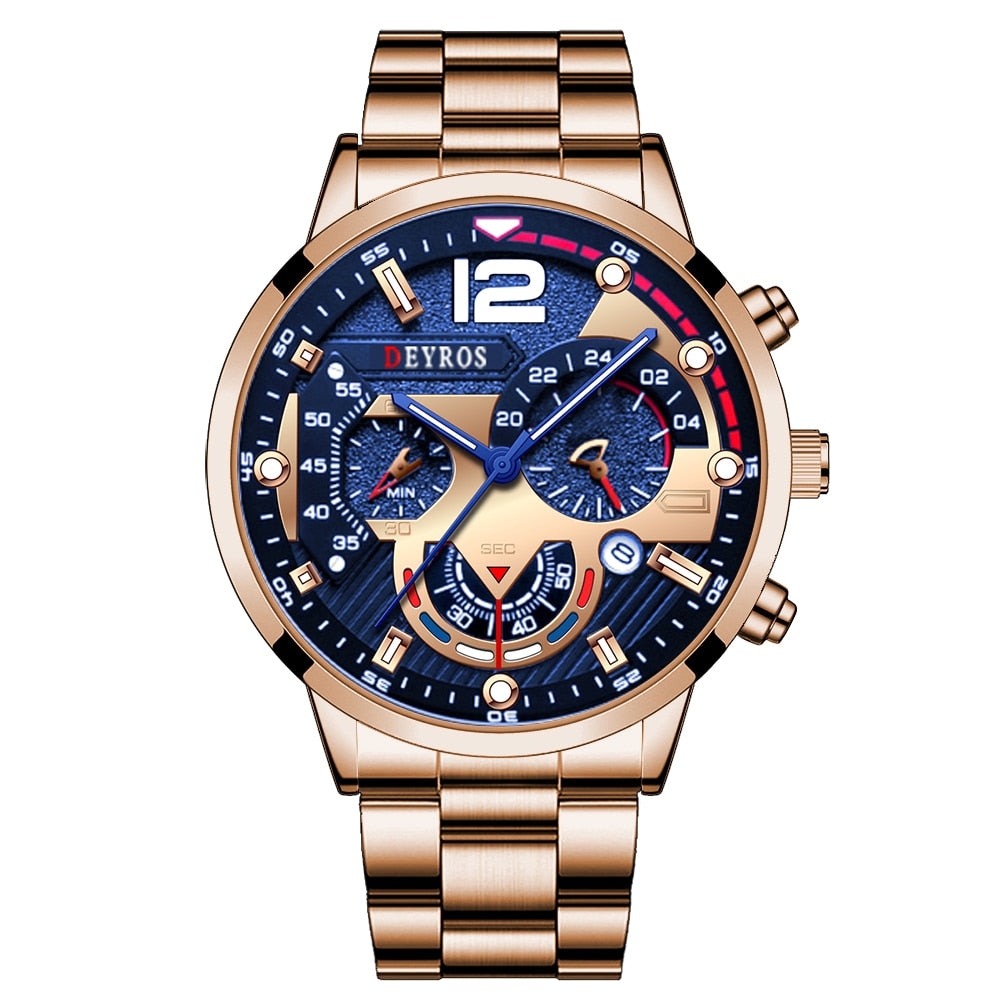 Fashion Mens Watches Luxury Stainless Steel Quartz Wristwatch