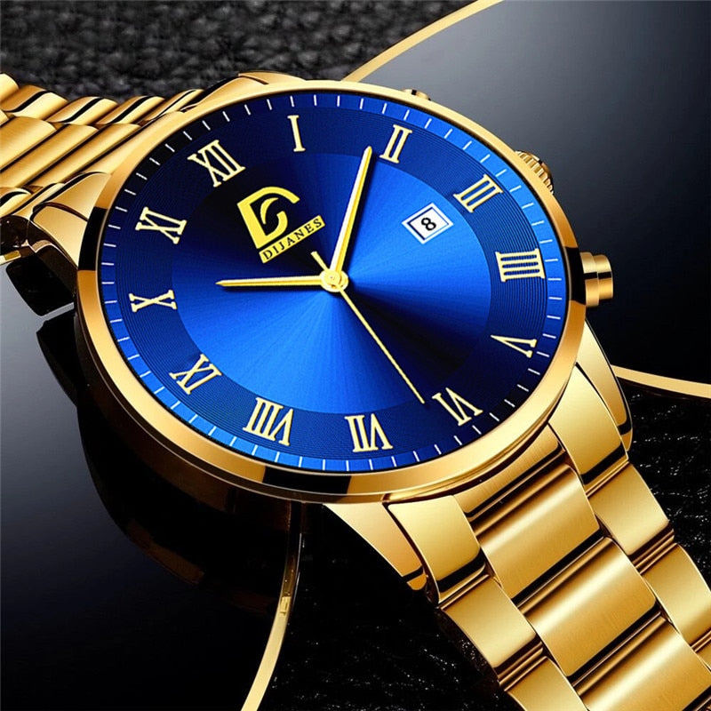 Fashion Mens Gold Stainless Steel Watches Minimalist Quartz Wrist