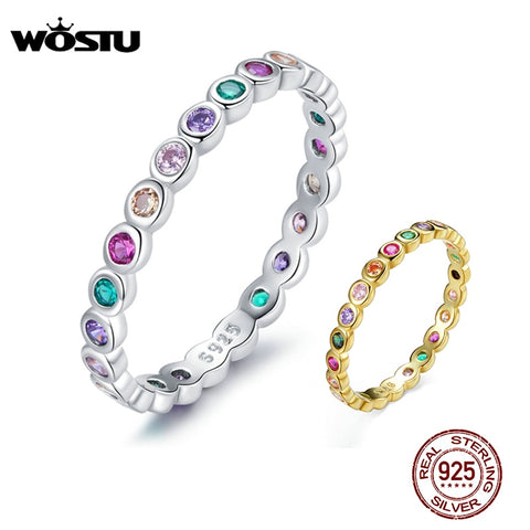 Silver Fashion Rainbow Round Rings Dazzling Zircon Heart Finger Rings