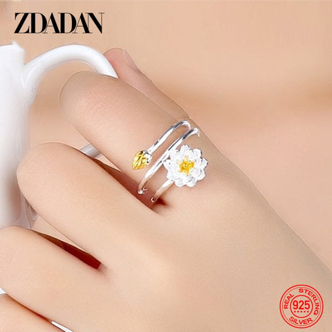 Charm Lotus Ring For Women Fashion Open Adjustable Finger Rings Jewelry