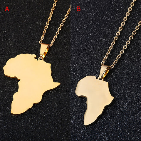 African Map Pendant Necklaces Stainless Steel Gold Color Jewelry Gift