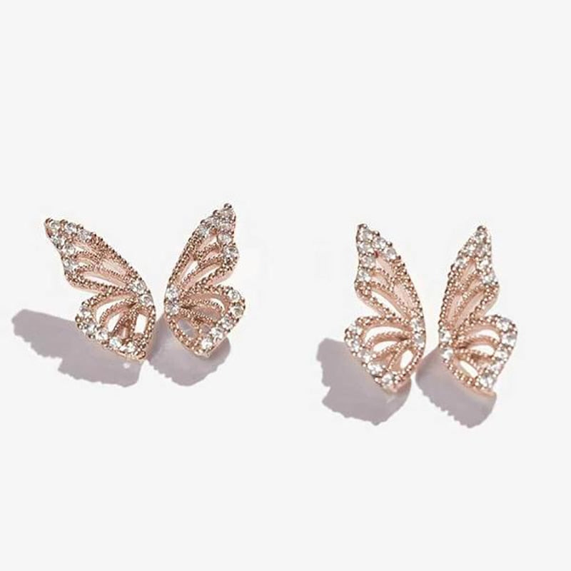 Dainty Cubic Zirconia Crystal Gold Plated Butterfly Wing Stud Earrings