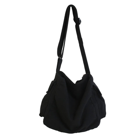 Portable Large Capacity Packages Solid Black Waterproof Nylon Shoulder Bags